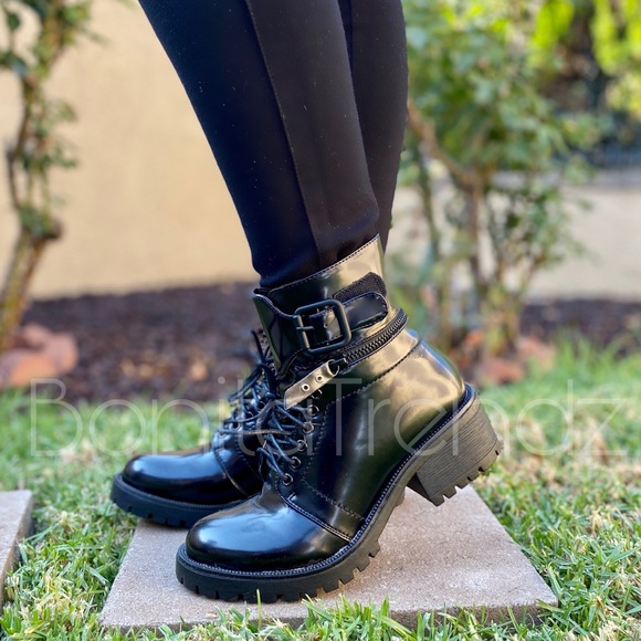 Grunge Black Lug Sole Combat Boots - Picture 3 of 7